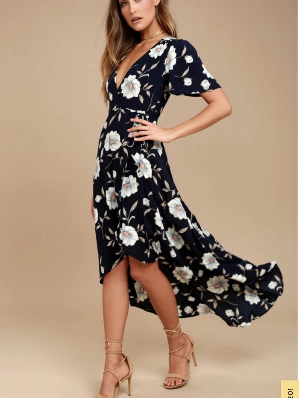 Lulu's Navy Floral High-Low Wrap Dress women M casual festival fairy fall Y2K